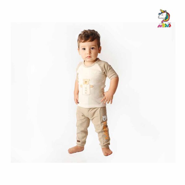 شلوار نوزاد خرس کرم برند برگ سبز - Image 3