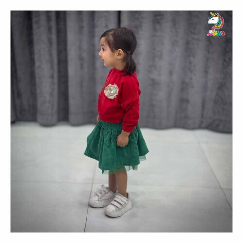 کراپ-دامن-سبز-قرمز3 کراپ دامن کودکانه سبز قرمز - Image 1