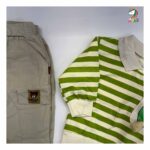 بلوز شلوار کودک طرح پاندا راه راه سبز - Image 2