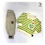 بلوز شلوار کودک طرح پاندا راه راه سبز