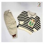 بلوز شلوار کودک طرح پاندا راه راه مشکی