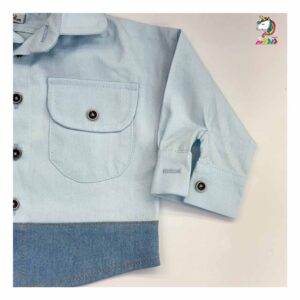 شومیز کودکانه کتان پشت گلدوزی آبی