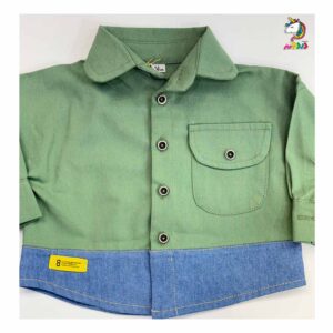 شومیز کودکانه کتان پشت گلدوزی سبز