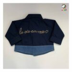 شومیز کودکانه کتان پشت گلدوزی سرمه ای - Image 6