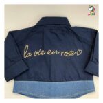 شومیز کودکانه کتان پشت گلدوزی سرمه ای - Image 5