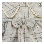 پيراهن يقه خرگوشی چهارخونه کرم بچه گانه - Image 3