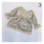 پيراهن يقه خرگوشی چهارخونه کرم بچه گانه