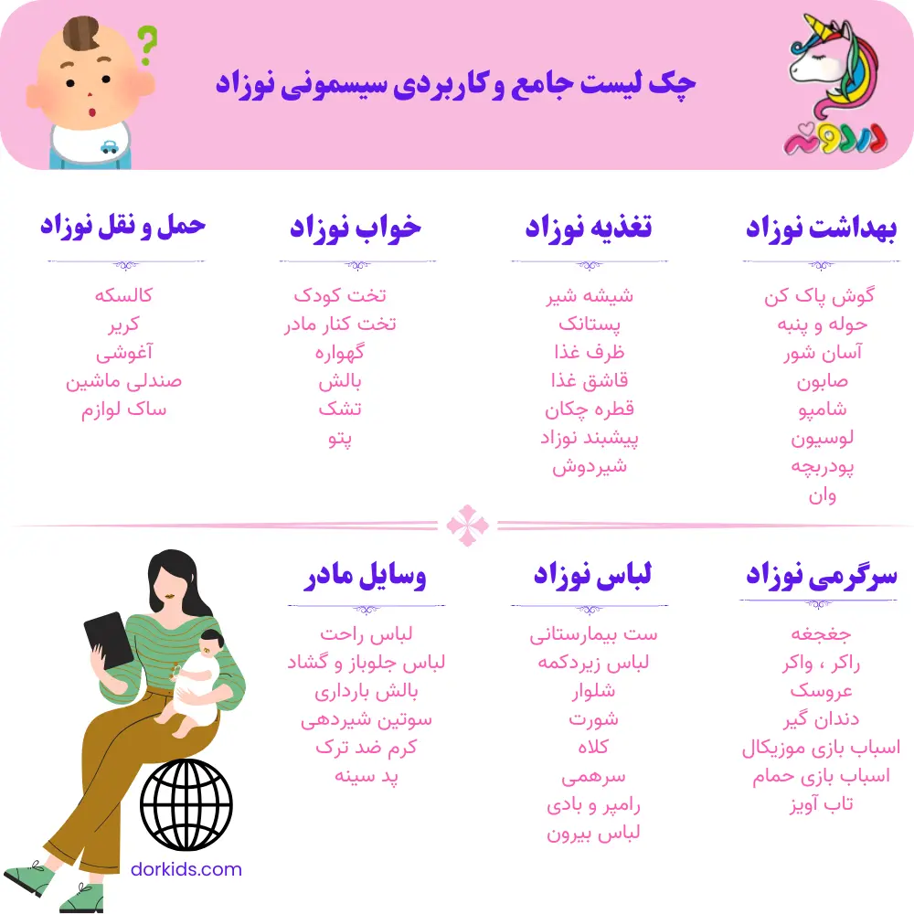 چک لیست جامع سیسمونی نوزاد دردونه