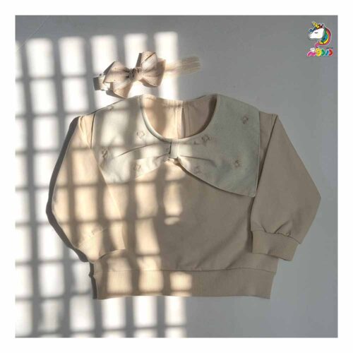 بلوز-تک-یقه-پاپیون-کرم-4 بلوز تک یقه پاپیون کرم بچگانه - Image 1