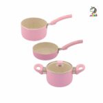 سرویس قابلمه تفلون گرانیتی 4 پارچه عروس سایز کوچک صورتی کودک