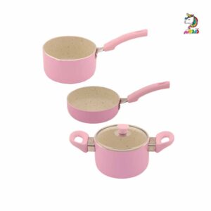 سرویس قابلمه تفلون گرانیتی 4 پارچه عروس سایز کوچک صورتی کودک