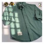 پیراهن کنفی دکمه مخفی سبز کودکانه - Image 4
