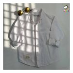 پیراهن کنفی دکمه مخفی سفید کودکانه