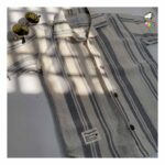 پیراهن کنفی یقه انگلیسی راه راه طوسی بچگانه - Image 3