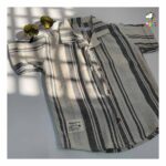 پیراهن کنفی یقه انگلیسی راه راه مشکی بچگانه - Image 3