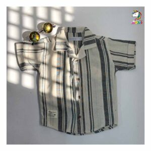 پیراهن کنفی یقه انگلیسی راه راه مشکی بچگانه