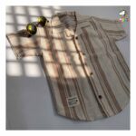 پیراهن کنفی یقه انگلیسی راه راه نسکافه ای بچگانه - Image 6