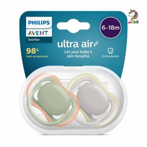 پستانک دو عددی الترا ایر 18 - 6 طوسی و سبز اونت Avent Ultra Air