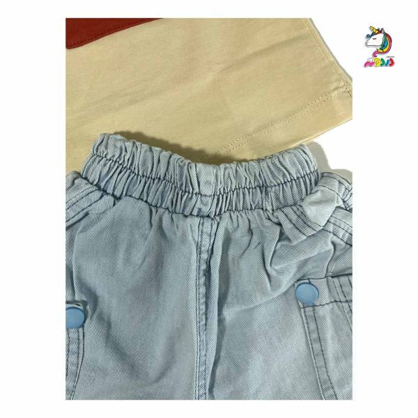 تیشرت و شلوارک بچگانه جیب دار کرم - Image 3
