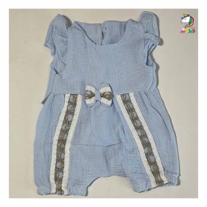 رامپر موسلین آبی کمر پاپیون