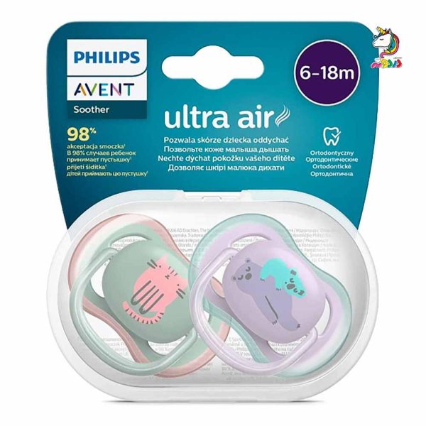 پستانک دو عددی الترا ایر خرس و گربه 18 - 6 ماه اونت Avent ultra air - Image 1