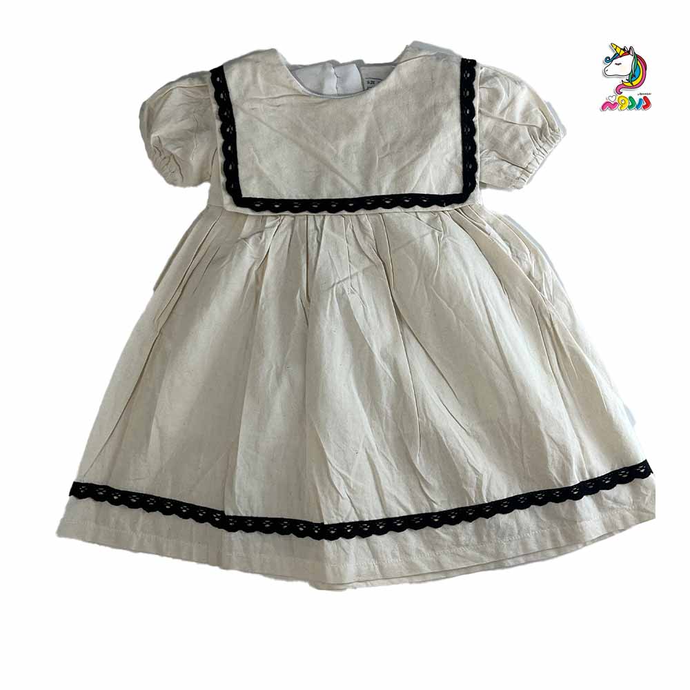 پیراهن-لنین-یقه-خشتی-کرم-مشکی2 پیراهن لنین یقه خشتی کرم مشکی - Image 1